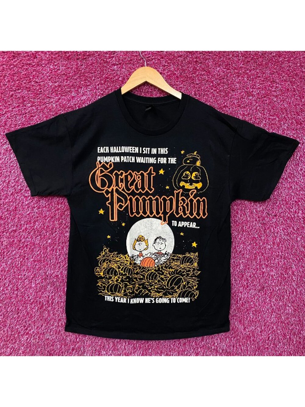 Peanuts It's the Great Pumpkin, Charlie Brown Puff Print T-Shirt Large